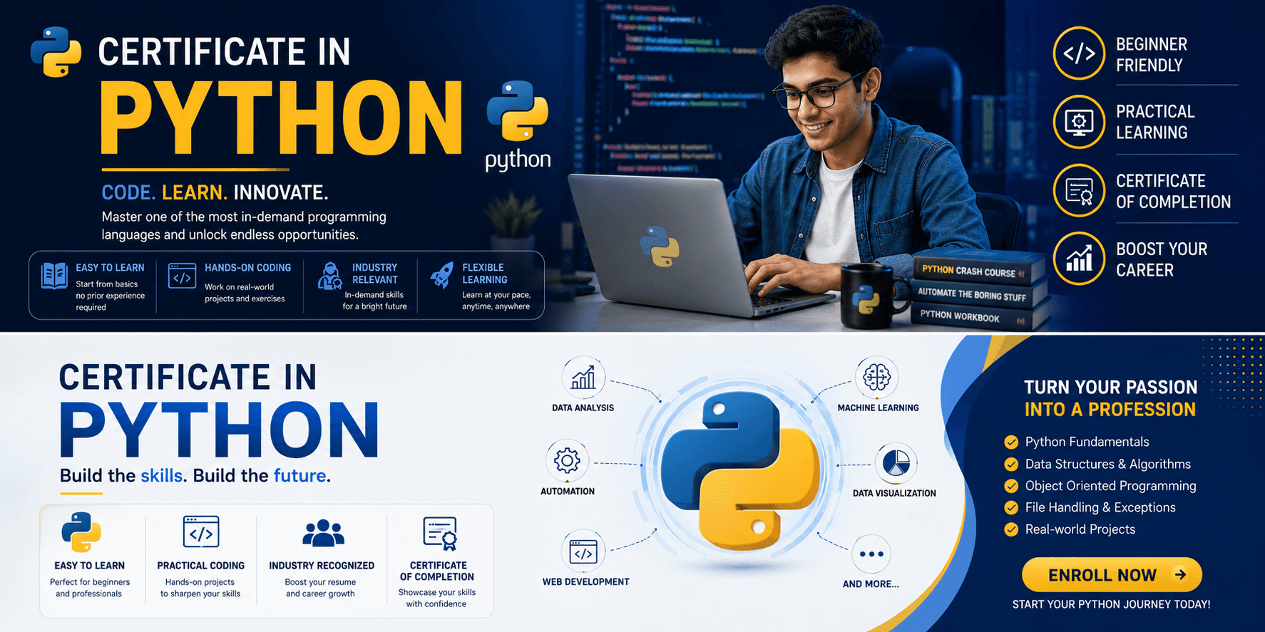 Certificate in Python course at Exatech with hands-on programming training